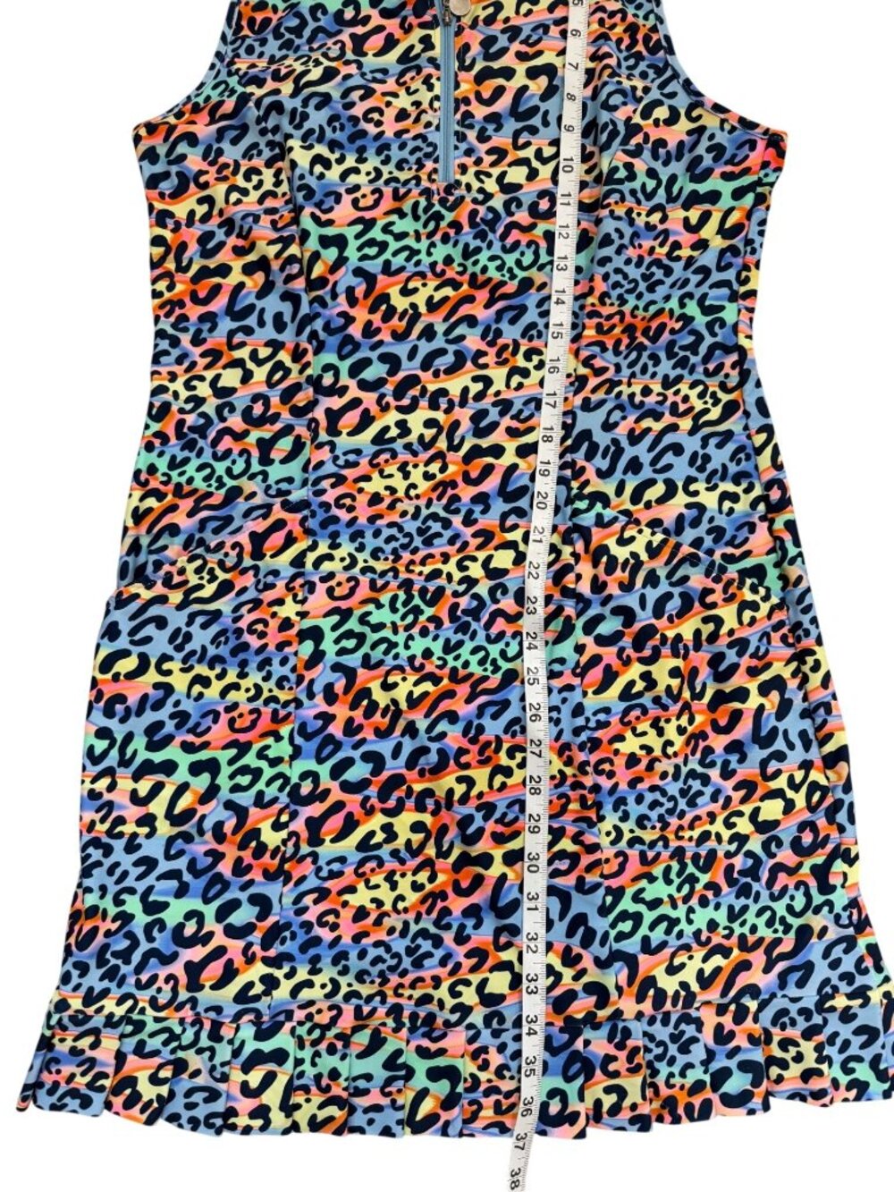 Tzu Tzu Womens Size XL Dress Sleeveless Zip Mock-Neck Rainbow Leopard Pockets - Picture 6 of 6